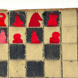 Surprise! c. Late 19th/Early 20th Century Memo Book Turned Stitched and Inked Pocket Chess Board with Celluloid Pieces