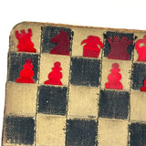 Surprise! c. Late 19th/Early 20th Century Memo Book Turned Stitched and Inked Pocket Chess Board with Celluloid Pieces