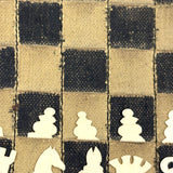 Surprise! c. Late 19th/Early 20th Century Memo Book Turned Stitched and Inked Pocket Chess Board with Celluloid Pieces
