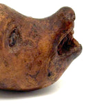 SOLD Old Carved Burl Folk Art Wolf (?) Head with Bared Teeth