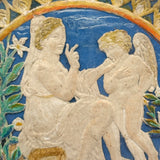 Hearts, Lilies, Angels--Beautiful 19th Century Hand-painted Embossed Paper Medallion, Under Glass, Original Frame