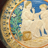 Hearts, Lilies, Angels--Beautiful 19th Century Hand-painted Embossed Paper Medallion, Under Glass, Original Frame