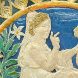 Hearts, Lilies, Angels--Beautiful 19th Century Hand-painted Embossed Paper Medallion, Under Glass, Original Frame