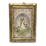 Victorian Silk and Gold Embellished Paper Lace Madonna Canivet Card in Period Framed