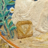 Hearts, Lilies, Angels--Beautiful 19th Century Hand-painted Embossed Paper Medallion, Under Glass, Original Frame