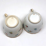 Matching Cups, Unmatched Repairs - c. 1860s James Duke Hand-painted Porcelain Teacups with Repaired Handles