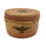 Beautiful Antique Macah Beargrass and Cedar Bark Basket with Birds and Sun