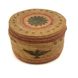 Beautiful Antique Macah Beargrass and Cedar Bark Basket with Birds and Sun