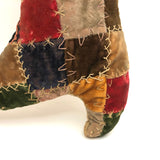Large Monogrammed Boot Shaped Crazy Quilt Pin Cushion