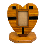 Heart Shaped Tramp Art Match Stick Standing Frame with Glass