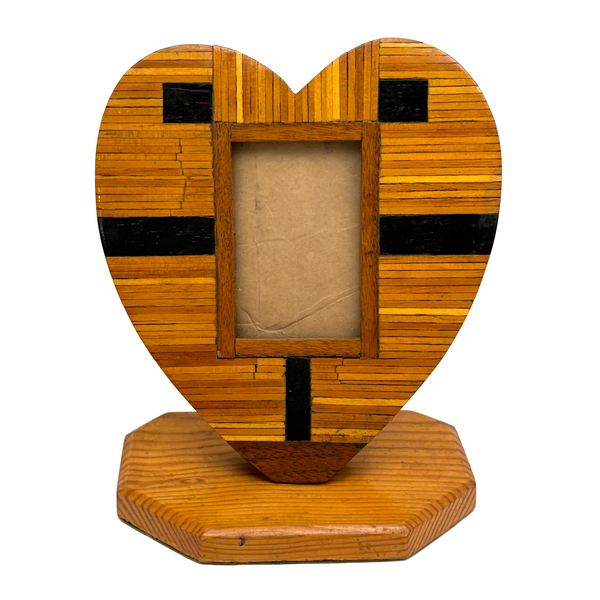Heart Shaped Tramp Art Match Stick Standing Frame with Glass