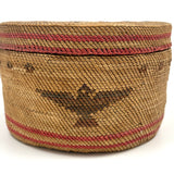 Beautiful Antique Macah Beargrass and Cedar Bark Basket with Birds and Sun