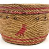 Beautiful Antique Macah Beargrass and Cedar Bark Basket with Birds and Sun