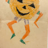 Dancing Jack-O'-Lantern, Excellent Vintage Kid's Crayon Drawing