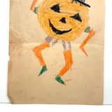 Dancing Jack-O'-Lantern, Excellent Vintage Kid's Crayon Drawing