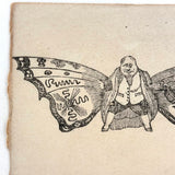 Funny Little Man with Butterfly Wings, 19th Century Wood Engraving