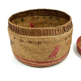 Beautiful Antique Macah Beargrass and Cedar Bark Basket with Birds and Sun