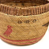 Beautiful Antique Macah Beargrass and Cedar Bark Basket with Birds and Sun