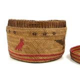 Beautiful Antique Macah Beargrass and Cedar Bark Basket with Birds and Sun