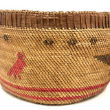 Beautiful Antique Macah Beargrass and Cedar Bark Basket with Birds and Sun