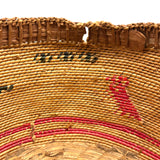 Beautiful Antique Macah Beargrass and Cedar Bark Basket with Birds and Sun