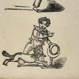 Boy Hopping, Boy and Dog, Small 19th Century Wood Engraving