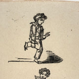 Boy Hopping, Boy and Dog, Small 19th Century Wood Engraving