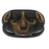 Early 19th C. Lacquered Papier Mache Dog Face Hinged Snuff Box