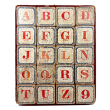 Complete C. 1870s Set of Hill's Spelling Blocks In Lower Half Wood Frame Box