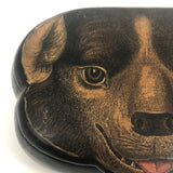Early 19th C. Lacquered Papier Mache Dog Face Hinged Snuff Box