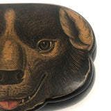 Early 19th C. Lacquered Papier Mache Dog Face Hinged Snuff Box