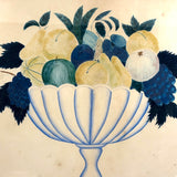 Fruits in Blues and Yellow, Wonderful 19th Century Theorem Watercolor, Framed
