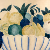 Fruits in Blues and Yellow, Wonderful 19th Century Theorem Watercolor, Framed