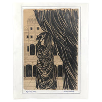 Edwin Kosarek 1953 Graphite Portrait of Veiled Woman with Architecture