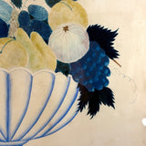 Fruits in Blues and Yellow, Wonderful 19th Century Theorem Watercolor, Framed