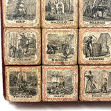 Complete C. 1870s Set of Hill's Spelling Blocks In Lower Half Wood Frame Box