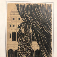 Edwin Kosarek 1953 Graphite Portrait of Veiled Woman with Architecture