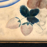 Fruits in Blues and Yellow, Wonderful 19th Century Theorem Watercolor, Framed