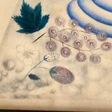 Fruits in Blues and Yellow, Wonderful 19th Century Theorem Watercolor, Framed