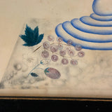 Fruits in Blues and Yellow, Wonderful 19th Century Theorem Watercolor, Framed