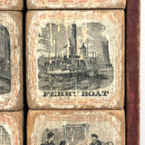 Complete C. 1870s Set of Hill's Spelling Blocks In Lower Half Wood Frame Box