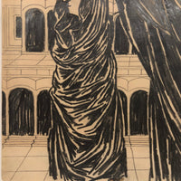 Edwin Kosarek 1953 Graphite Portrait of Veiled Woman with Architecture