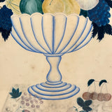 Fruits in Blues and Yellow, Wonderful 19th Century Theorem Watercolor, Framed