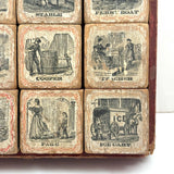 Complete C. 1870s Set of Hill's Spelling Blocks In Lower Half Wood Frame Box