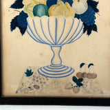 Fruits in Blues and Yellow, Wonderful 19th Century Theorem Watercolor, Framed