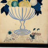 Fruits in Blues and Yellow, Wonderful 19th Century Theorem Watercolor, Framed