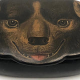 Early 19th C. Lacquered Papier Mache Dog Face Hinged Snuff Box