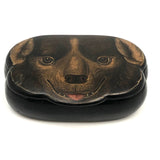Early 19th C. Lacquered Papier Mache Dog Face Hinged Snuff Box