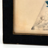 Fruits in Blues and Yellow, Wonderful 19th Century Theorem Watercolor, Framed