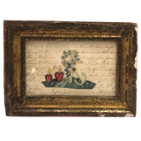 1850 Hand-embroidered Mourning Card with Handwritten Poem or Prayer  in Period Frame